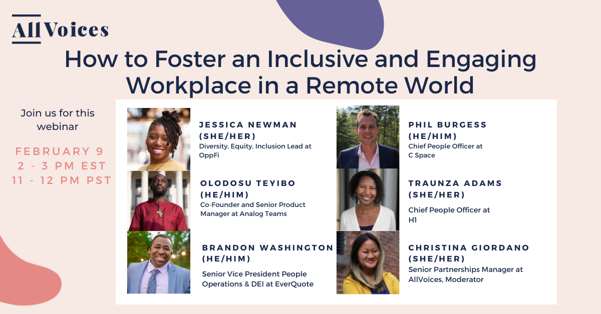 Join us as our thought leaders share on the topic "How to Foster an Inclusive and Engaging Workplace in a Remote World". 