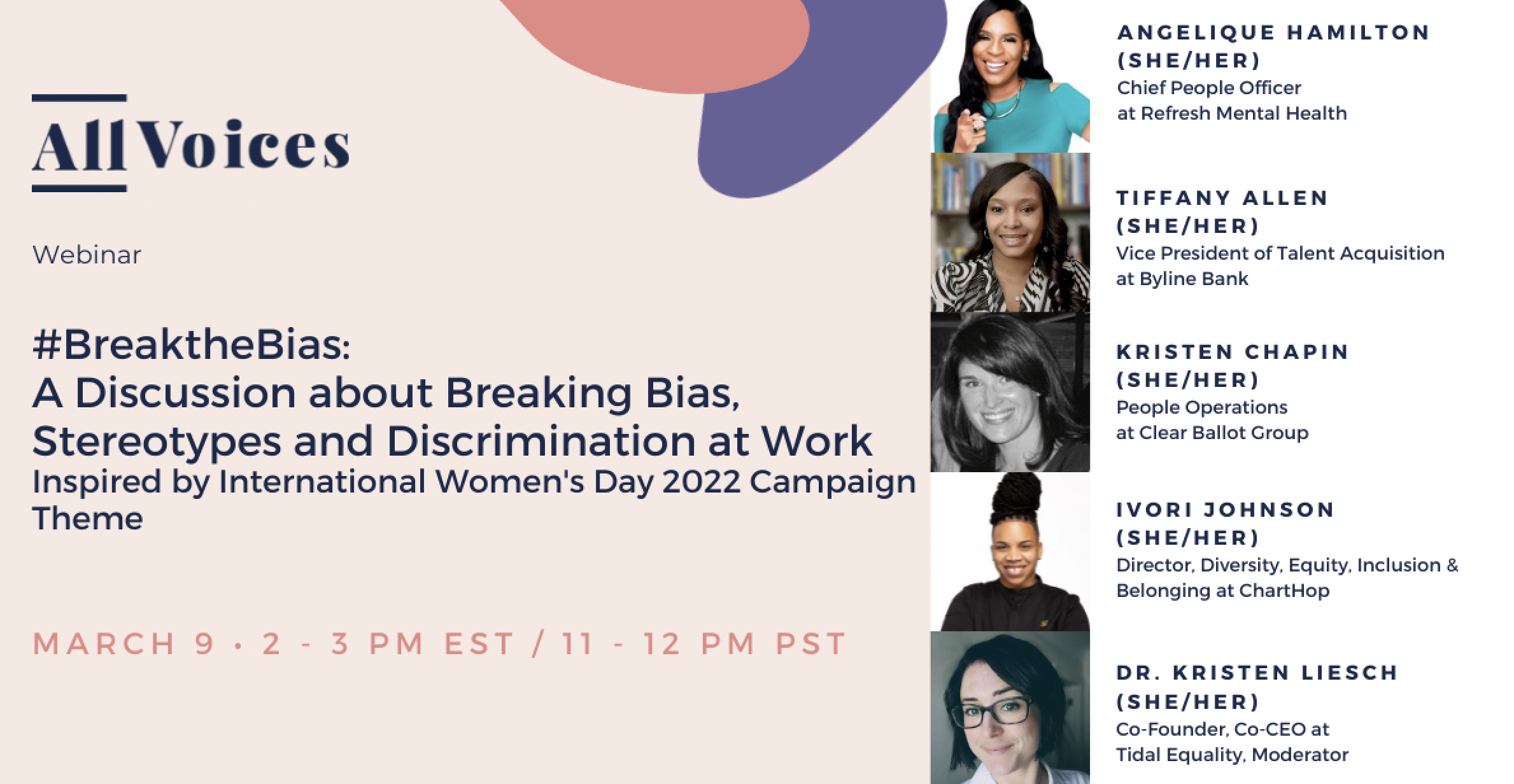 We'll be chatting about breaking bias, stereotypes, and discrimination at work. 
